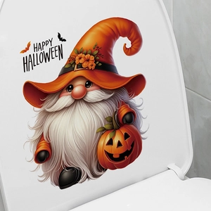 Cartoon Halloween gnome wall sticker with pumpkin for bathroom toilet seat decoration