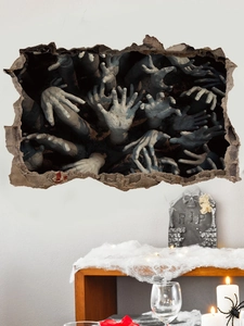 Detailed 3D view of spooky skeleton hands tearing through a wall for Halloween decor