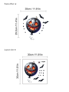 Macro layout showing Halloween pumpkin balloon sticker size and decorative wall paste effect