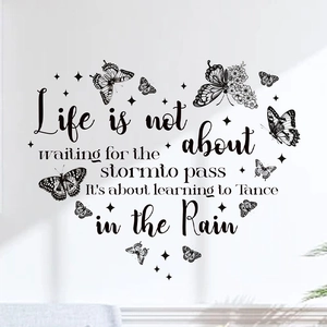 Inspirational life quotes wall decal with butterflies and stars in heart shape design