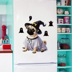 Halloween Pug Ghost in Witch Hat PVC wall and toilet sticker for home decoration