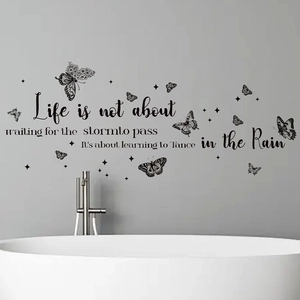 Inspirational life quote wall decal with butterflies for bathroom wall decor