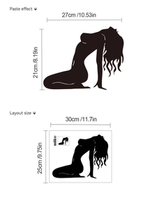 Detail view showing the layout size and final paste dimensions of the woman silhouette wall sticker