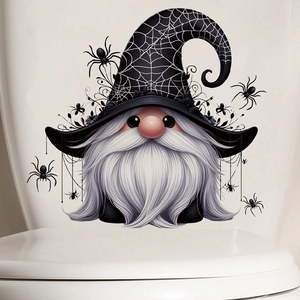 Halloween wizard gnome toilet sticker with spider web hat and white beard decoration