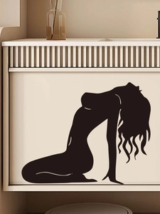 Artistic female silhouette wall sticker on cream cabinet for minimalist room decor