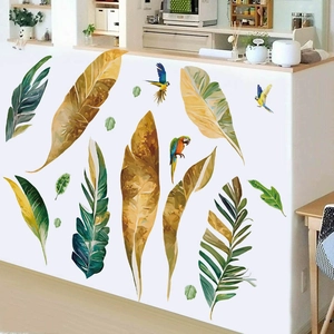 Tropische Blätter und Farbige Papageien Wandtattoo PVC Selbstklebend Wandbild Für Wohnzimmer Schlafzimmer Home Decor