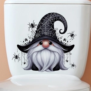Halloween gnome toilet sticker with spider web hat and hanging black spiders decor