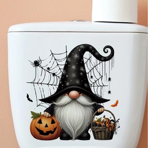 Halloween gnome and pumpkin wall stickers for bathroom toilet tank decor with spider web