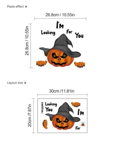 Halloween pumpkin wall decal with I'm Looking For You text and layout dimensions