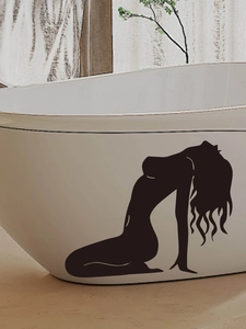 Detailed macro view of black waterproof PVC wall sticker with female art silhouette