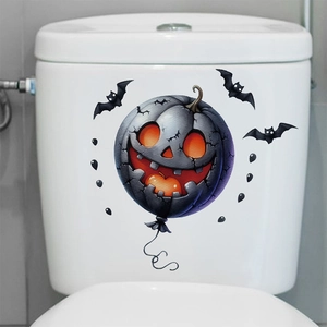 Halloween pumpkin and bats toilet sticker decal on white ceramic tank decoration