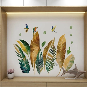 Tropischer Wandsticker mit Papageien und exotischen Blättern für die Wanddekoration