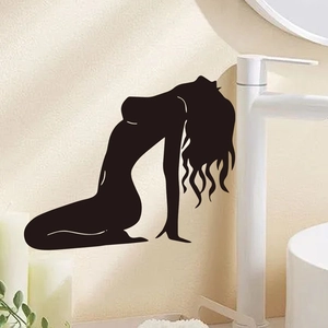 Artistic black PVC female silhouette wall decal for modern bathroom home decoration