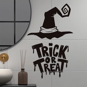 Halloween Witch Hat Trick Or Treat Wall Sticker Black Removable PVC Decal For Living Room Bedroom Party Home Decor Mural