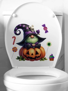 Adesivo per WC gnomo su zucca di Halloween con barba verde e cappello da stregone