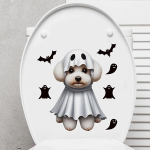 Halloween ghost puppy toilet lid stickers with bats and phantom silhouettes decoration