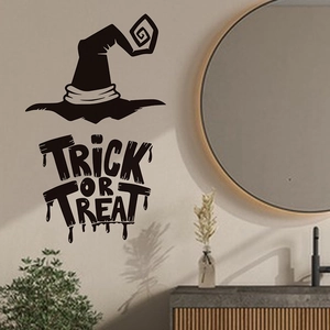 Halloween wizard hat and Trick or Treat black vinyl wall sticker for home decor