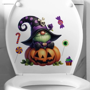 Adesivo per WC di Halloween con gnomo e zucca per decorazione del bagno in stile festivo