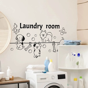 Laundry room wall decal featuring cute cartoon dogs and lettering for home decoration