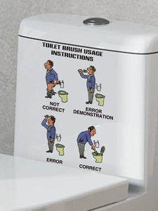 Sticker mural humoristique pour toilettes avec guide BD en quatre panneaux sur le réservoir