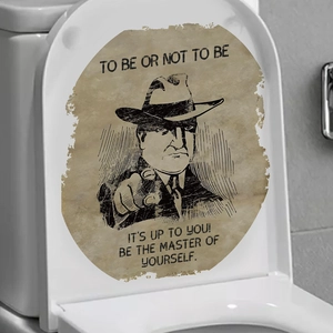 Vintage To Be Or Not To Be English Quote PVC Toilet Lid Sticker Removable Retro Portrait Waterproof Bathroom Decal