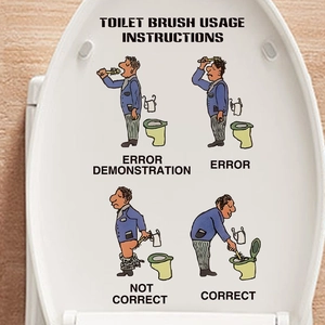 Sticker Mural Humour Instructions Brosse Toilettes PVC Imperméable Décor Salle de Bain Pour Réservoir WC Dessin Animé