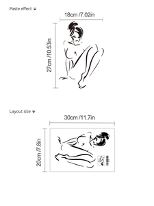 Vue détaillée du sticker mural noir minimaliste montrant la mise en page et les dimensions