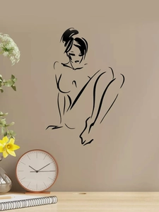 Sticker mural minimaliste avec lignes noires silhouette féminine pour décor d'intérieur