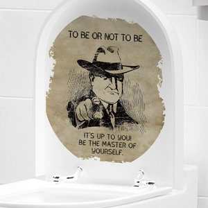 Vintage Shakespeare To Be Or Not To Be quote sticker on white toilet lid