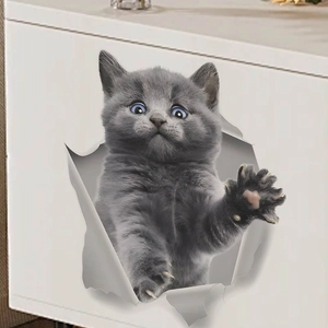 Sticker Mural 3D Chat Trou Dans Le Mur PVC Imperméable Amovible Décalcomanie Animal pour Salle de Bain Toilettes Salon