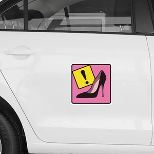 Pink high heel wall sticker with yellow exclamation mark for home wall decoration