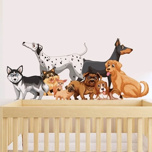 Adesivi Murali con Cani Cartoni Animati Impermeabile PVC Removibile Decalcomanie Animali per Cameretta Soggiorno Casa Decorazione