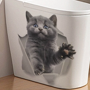 Sticker mural 3D chat mignon avec effet de mur brisé pour décor de maison