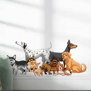 Adesivi murali autoadesivi con cani dei cartoni animati per decorazione domestica