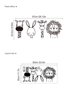Dettaglio del layout degli adesivi murali con animali cartoni animati per cameretta
