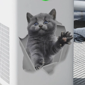 Sticker mural 3D chat gris effet mur brisé, décoration autocollante en PVC pour la maison
