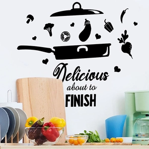 Black PVC kitchen wall sticker with vegetable silhouettes and Delicious phrase