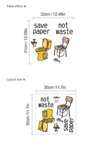 Detail view of Save Paper wall sticker layout and applied size for bathroom decor