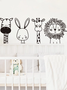 Adesivi murali animali con linee nere minimaliste per decorare la cameretta dei bambini