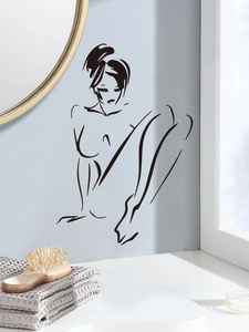 Sticker mural aux lignes noires minimalistes avec une silhouette féminine d'art