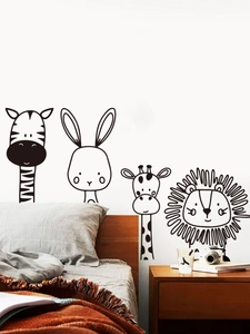 Adesivi murali animali in linee nere moderne per decorazione camera bambini e pareti