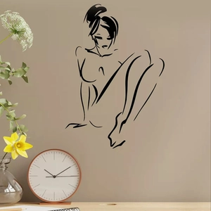 Sticker Mural Art Linéaire Corps Femme Minimaliste Silhouette Féminine PVC Décoration Esthétique Pour Salle De Bain Salon Chambre