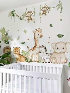 Aquarell Dschungeltiere Wandtattoo mit Löwe und Giraffe für das Kinderzimmer Dekor