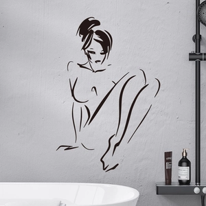 Sticker mural minimaliste à lignes noires silhouette féminine pour décor moderne