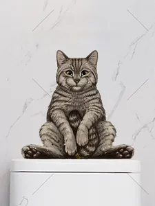 Detailed tabby cat wall sticker with Quiet No loud noise warning text for home decor