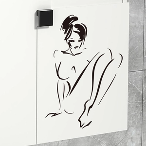 Sticker mural ligne noire minimaliste avec silhouette féminine abstraite sur meuble blanc