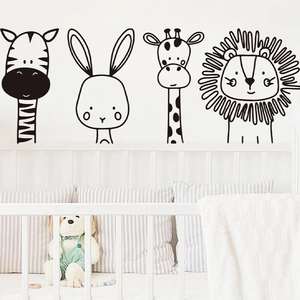 Nordico Adesivi Murali Linea Animali Cartone Per Cameretta Bambini Letto Zebra Coniglio Giraffa Leone PVC Arredo Casa