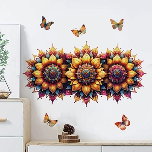 Mandala Sunflower Butterfly Wall Sticker Removable PVC Self Adhesive Decor For Living Room Bedroom Dining Room Home Art Decal