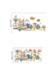Detailed kitchen wall sticker layout showing dimensions and watercolor vintage design