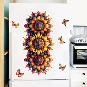Artistic mandala sunflower and butterfly wall decals for modern kitchen refrigerator decor